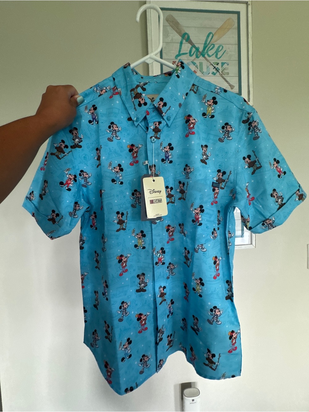 RSVLTS Blue Mickey Mouse Print Short-Sleeve Button-Down Shirt